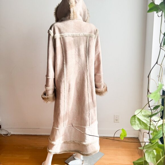 Jones New York Faux Sude Faux Fur Hooded Russian Princess Maxi Coat XL - Picture 5 of 12